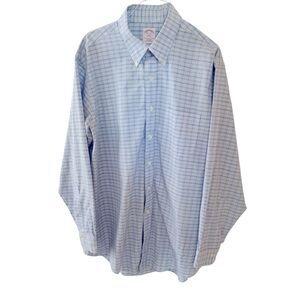 Brooks Brothers Non Iron Dress Shirt Checkered Blue Old Money Size 16.5